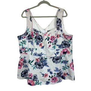 Torrid Blouse Top V-Neck Women's 3X White Floral Flowy Sleeveless Cottagecore